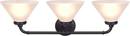 Aspen Creative 62147, Three Metal Bathroom Light Fixture, 6-1/2" Wide, Transitional Design in Oil Rubbed Bronze with Frosted Glass Shade Vanity Wall