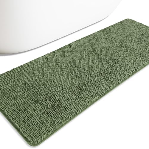 Bathroom Runner Rug 24 x 72 Non Slip – Extra Long Bath Mat | Absorbent and Washable Thick Chenille Runner Rug for Bathroom, Shower, Tub, Sink(Loden Green)