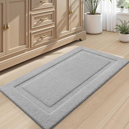 LUMI Large Bathroom Rugs Soft Absorbent, Non Slip Bath Mat 24x43, Grey