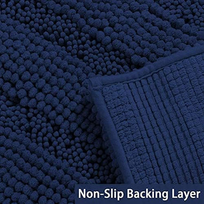 2-Piece Bathroom Rug Set with U-Shaped Mat, Soft Absorbent Chenille, Navy