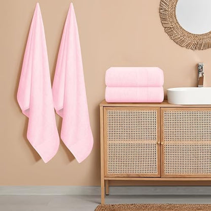 Belizzi Home 4 Pack Bath Towel Set 27x54, 100% Ring Spun Cotton, Ultra Soft Highly Absorbent Machine Washable Hotel Spa Quality Bath Towels for Bathroom, 4 Bath Towels - Pink