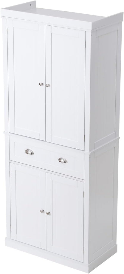 VEVOR 72" Tall Storage Cabinet with Doors, Drawer, 3 Adjustable Shelves, Utility Pantry for Kitchen, Living Room, Dining, Laundry, Pearl White