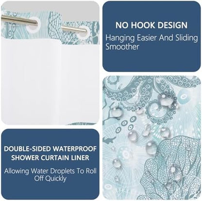 No Hook Shower Curtain with Snap-in Liner 71x74 Inch