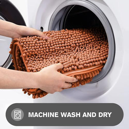 Bathroom Rugs 30 x 50 Inch – Extra Large Bath Mat | Absorbent and Washable Thick Chenille Bath Rugs Non-Slip Runner Rug for Bathroom, Shower, Tub(Burnt Orange)