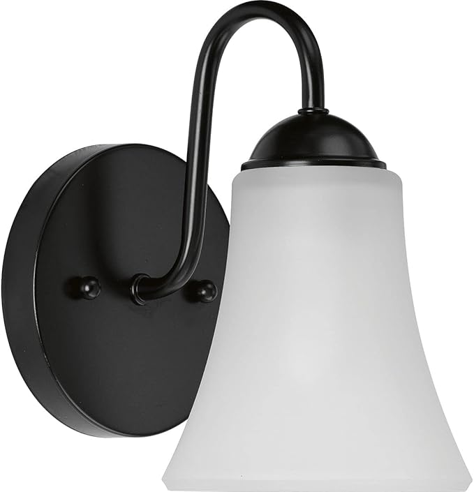 Progress Lighting Classic Collection 1-Light Etched Glass Traditional Bath Vanity Light Matte Black