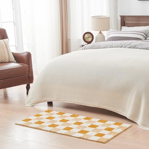 CozeCube Harvest Gold Checkered Bath Mat 24"x16" Non Slip Washable Rug