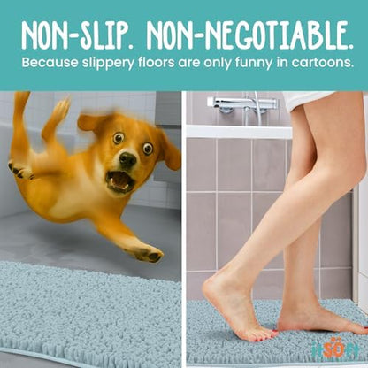 Small Chenille Bath Mats 22"x14", Plush Absorbent Bath Mats Quick Dry, Soft & Machine Washable, Non Slip Carpet for Bathroom, Thick Bathroom Rugs, Shower Restroom Rug Mat, Alfombras De Bano, Bathrugs