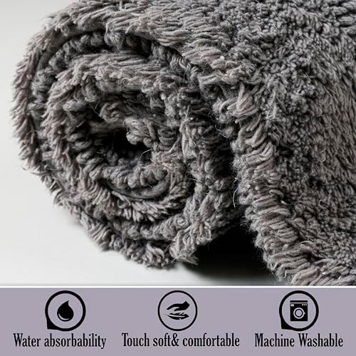 KEMA Bath Mat 17"x24", Cotton Reversible Bathroom Rug for Bathroom Ultra Soft Plush Bath Rugs Water Absorbent Quick Dry Thick Floor Mats for Shower, Restroom, Bedroom, Kitchen (Charcoal)