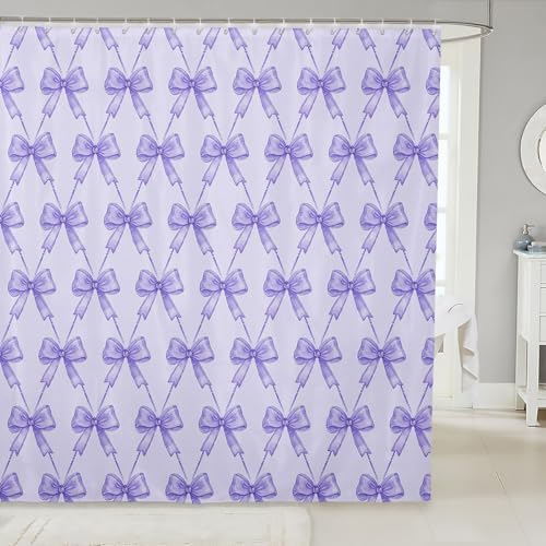 jejeloiu Cute Bow Bathroom Accessories 72"x78" Purple Bowknot Shower Curtain for Bathroom Decor for Kids Boys Girls Kawaii Bath Curtain Waterproof Polyester Fabric for Stalls Bathtubs Princess