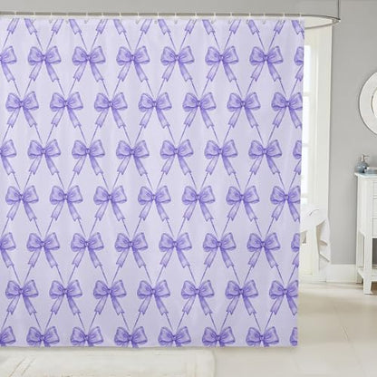 jejeloiu Cute Bow Bathroom Accessories 72"x78" Purple Bowknot Shower Curtain for Bathroom Decor for Kids Boys Girls Kawaii Bath Curtain Waterproof Polyester Fabric for Stalls Bathtubs Princess