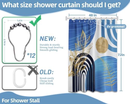Light Blue Stall Shower Curtain, 48X72 in Narrow Small, Mid Century