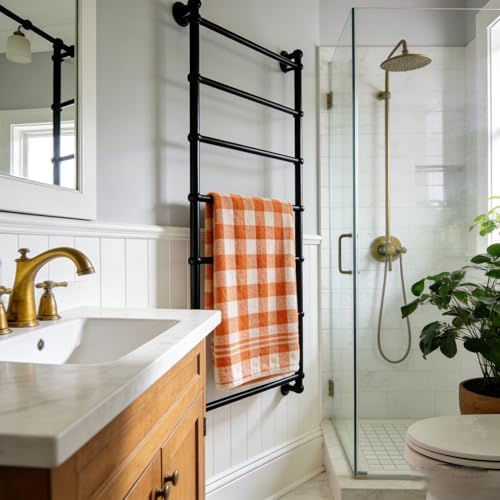 2 Pack Microfiber Bath Towels 27x55 Inches, Soft Orange Plaid Quick Dry Absorbent Oversized Shower Towel, Lightweight Portable Beach Pool Gym Camping Travel Towels for Adults