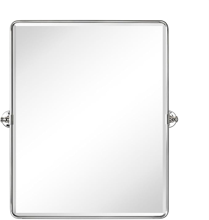 Farmhouse Pivot Rectangle Bathroom Mirror Chrome Metal Framed Tilting Beveled Vanity Mirrors for Wall, Overall 27.91x 30 inches (Mirrror 24 x 30 inches)