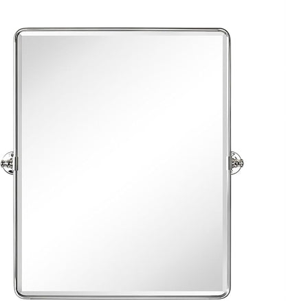 Farmhouse Pivot Rectangle Bathroom Mirror Chrome Metal Framed Tilting Beveled Vanity Mirrors for Wall, Overall 27.91x 30 inches (Mirrror 24 x 30 inches)