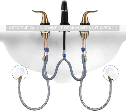 WOWOW Black and Gold Widespread Bathroom Faucet Bathroom Sink Faucet 3 Hole Vanity 2 Handle Basin 8 Inch Mixer Tap with Pop Up Drain and Supply Hose