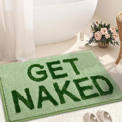 KOEXM Get Naked Bath Mat Sage Green, 16" x 24" Non Slip Microfiber