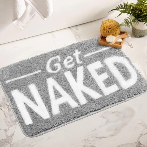 Get Naked Bathroom Rugs - Funny Bath Mats for Bathroom Non Slip Cute Carpet for Floor Decor Water Absorbent Bath Rugs for Sink Bathtub and Shower Gray 20" x 32"