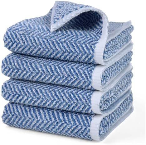 Cleanbear 4-Pack Cotton Hand Towels with Herringbone Stripes, 13 x 28 Inch