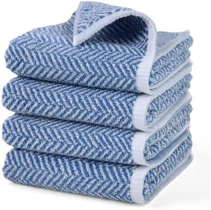 Cleanbear 4-Pack Cotton Hand Towels with Herringbone Stripes, 13 x 28 Inch
