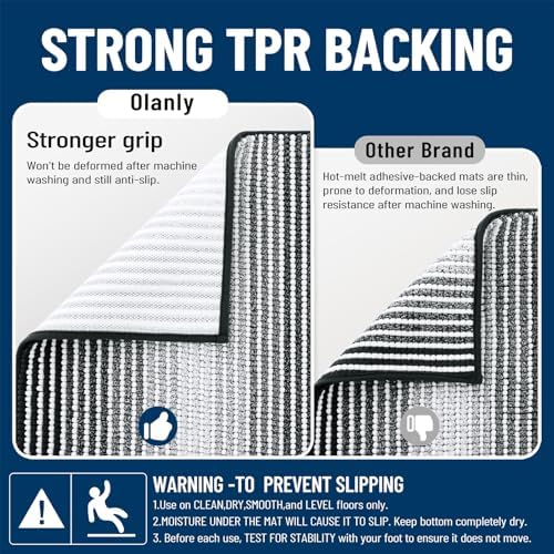 OLANLY Bathroom Runner Rugs 59x20, Soft Chenille Striped Bath Rugs, Black