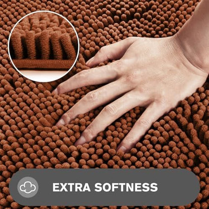 Small Bathroom Rug 12"x18" – Washable and Absorbent Bath Mat, Non Slip, Thick Soft Chenille Bath Rugs for Bathroom Floor, Shower, Sink, Dog mat(Rust)