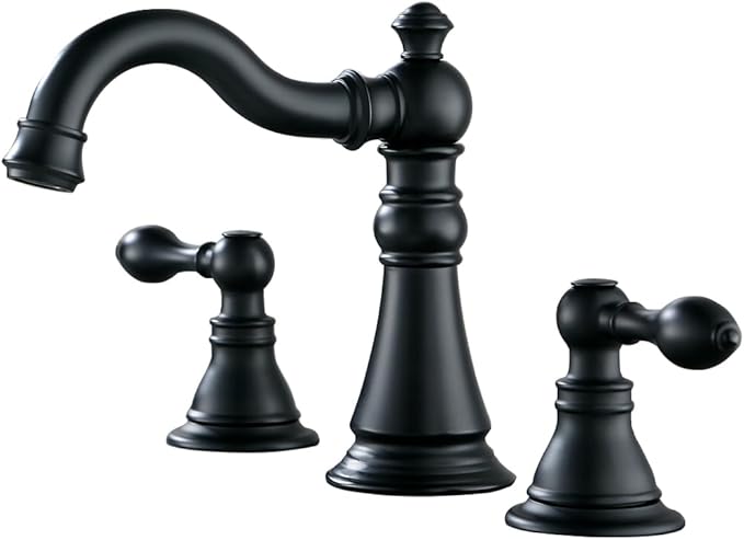 Two Handle Bathroom Sink Faucet Matte Black 3 Hole with Pop up Drain,High Arc Lavatory 8 Inch Widespread Bathroom Faucet,F-8805P-MT