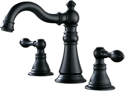 Two Handle Bathroom Sink Faucet Matte Black 3 Hole with Pop up Drain,High Arc Lavatory 8 Inch Widespread Bathroom Faucet,F-8805P-MT