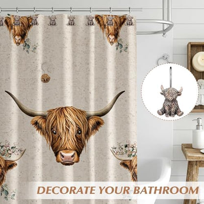 Roowest 12 Pcs Highland Cow Shower Curtain Hooks, Stainless Steel Hangers