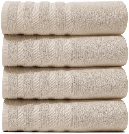 Hearth & Harbor Bath Towels for Bathroom - 100% Ring Spun Cotton Luxury Bathroom Towels - Soft & Highly Absorbent 4 Bath Towels, Cream