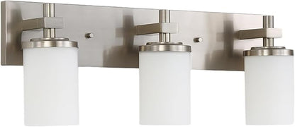 LOUSACE Bathroom Lighting Fixtures Over Mirror Brushed Nickel 3 Light Bathroom Vanity Lights with Opal White Glass Shades, Modern Vanity Wall Sconces Fixture for Bedroom Living Room