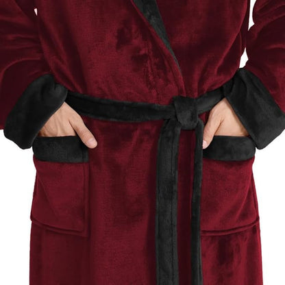 Yurhap Luxury Mens Robe with Hood, Ultra Cozy Fleece Bathrobe for Men, Plush Hooded Robe with Belt & 2 Pockets