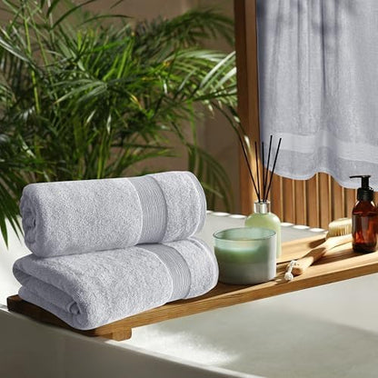 Belizzi Home 4 Pack Bath Towel Set 27x54, 100% Ring Spun Cotton, Ultra Soft Highly Absorbent Machine Washable Hotel Spa Quality Bath Towels for Bathroom, 4 Bath Towels Light Grey