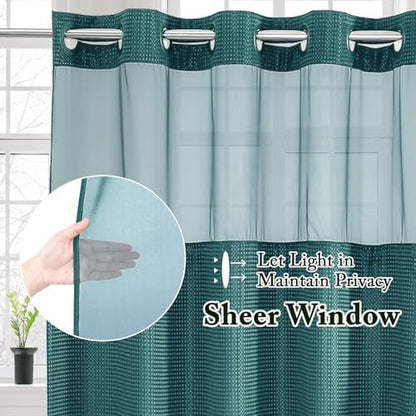 Gibelle No Hook Cloth Seaweed Green Shower Curtain with Liner, 72x74