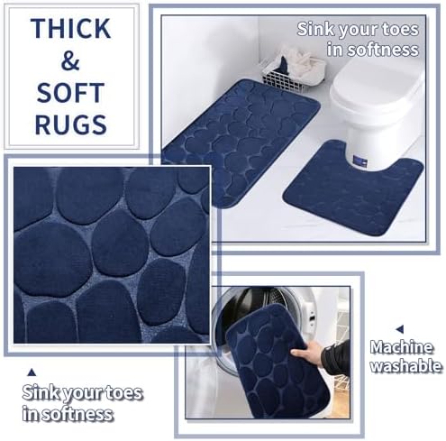 XLHOMO Bathroom Set with Shower Curtain and Rugs- 25PC Bathroom Accessory Set, Navy Blue Shower Curtain Set, Toilet Brush, Trash Can, Qtip Holder & Soap Dispenser