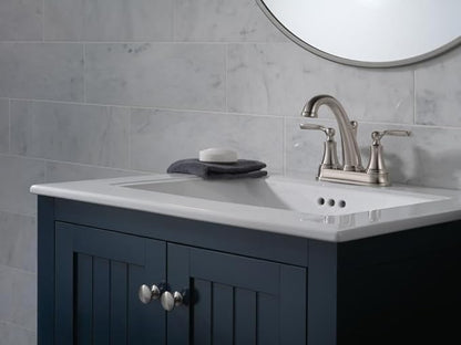 Delta Woodhurst Centerset Brushed Nickel Bathroom Faucet, 4 Inch 3 Hole Bathroom Sink Faucet for Vanity, Metal Push-Pop Drain Assembly, Stainless 2532LF-SSMPU