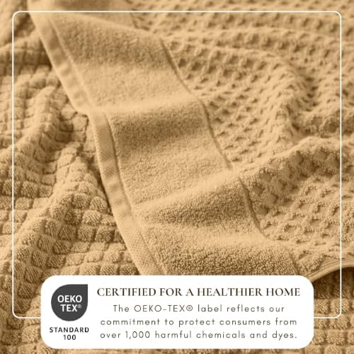 Great Bay Home Bath Towels - 100% Cotton 6 Piece Bath Sheet Set - Diamond Waffle Weave - Absorbent, Durable, Quick-Dry Towels for Bathroom (Sand)