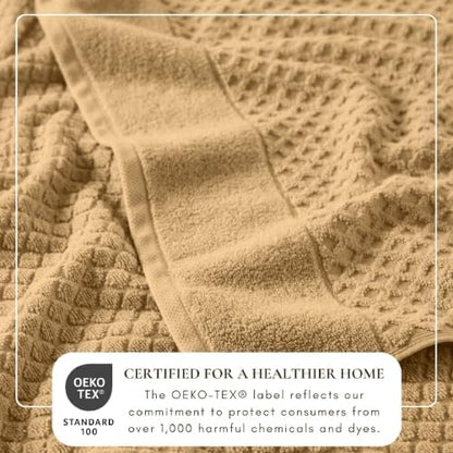 Great Bay Home Bath Towels - 100% Cotton 6 Piece Bath Sheet Set - Diamond Waffle Weave - Absorbent, Durable, Quick-Dry Towels for Bathroom (Sand)