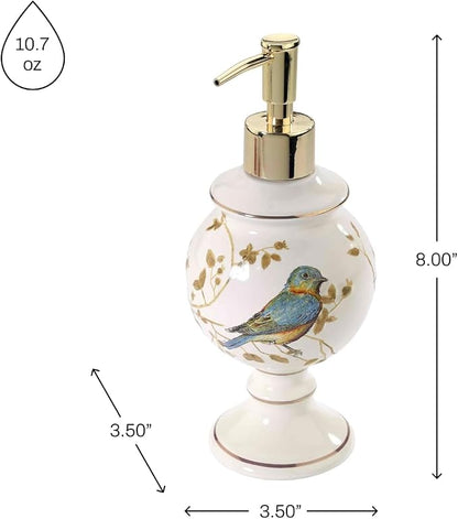 Avanti Linens - Lotion Pump/Soap Dispenser, Countertop Accessories, Nature Inspired Bathroom Decor (Gilded Birds Collection)
