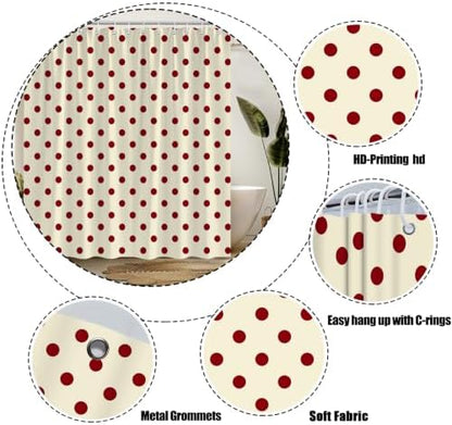 Polka Dot Christmas Shower Curtain Bathroom Decor with Hooks,70"Wx84"H