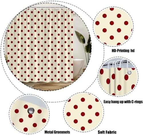 Polka Dot Christmas Shower Curtain Bathroom Decor with Hooks,67"Wx70"H