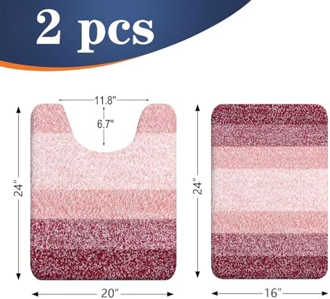OLANLY Micorfiber Bathroom Rug Set 2 Piece, 24"x16"+U-Shaped 24"x20"