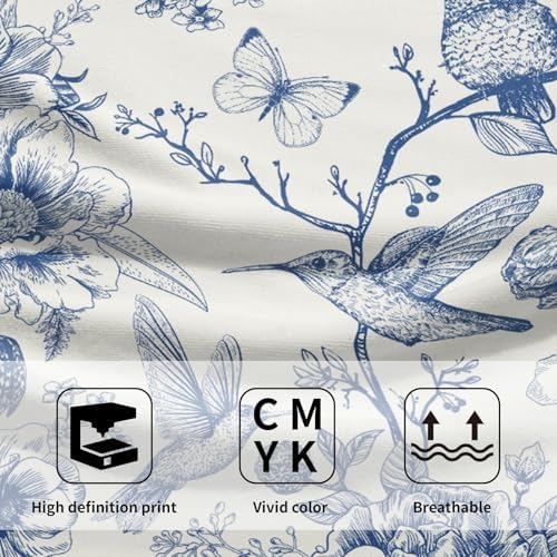 Chinoiserie Flowers Hand Towels Set of 2, Navy Blue Birds Floral Porcelain Decorative Bathroom Towel 28x14 Inch, Soft Absorbent Microfiber Wash Cloth for Kitchen Gym Hotel Home Decor