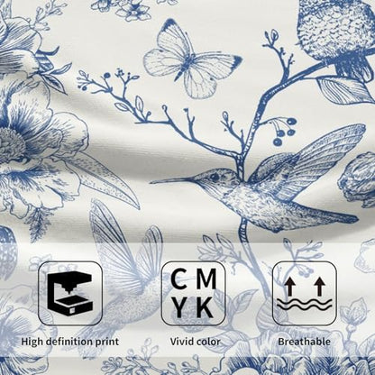 Chinoiserie Flowers Hand Towels Set of 2, Navy Blue Birds Floral Porcelain Decorative Bathroom Towel 28x14 Inch, Soft Absorbent Microfiber Wash Cloth for Kitchen Gym Hotel Home Decor