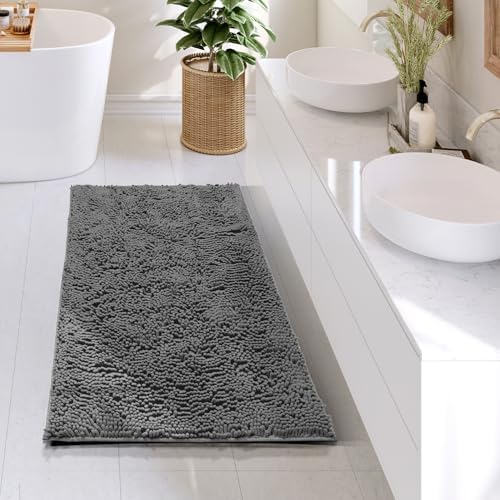 Hearth & Harbor Bathroom Rugs, Chenille Bath Mat - Machine Washable Bath Mats for Bathroom Non-Slip Backing Rubber, Quick Dry Mat - 24x36 - Dark Gray