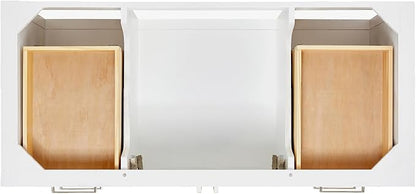 DKB Olivia 48-Inch White Bathroom Vanity with Sink, 1.5-Inch Carrara Quartz Countertop & Backsplash, Rectangular Undermount Sink, 2 Soft-Closing Doors, 6 Dovetail Drawers, Brushed Nickel