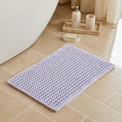 Triohero Waffle Bath Mat, Small Boho Bathroom Rugs Non Slip Washable, Ultra Soft Super Absorbent Quick Dry Farmhouse Bathroom Decor, 16" x 24", Lavender Cream