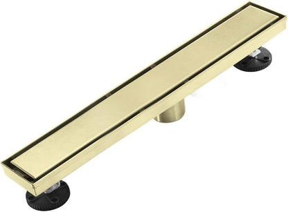 Linear Shower Floor Drain, Brushed Gold 18 Inch 304 Stainless Steel Bathroom Drains Kit, Rectangular Shower Trench Drain with Reversable Tile-in Pattern Drain Cover & Hair Catcher