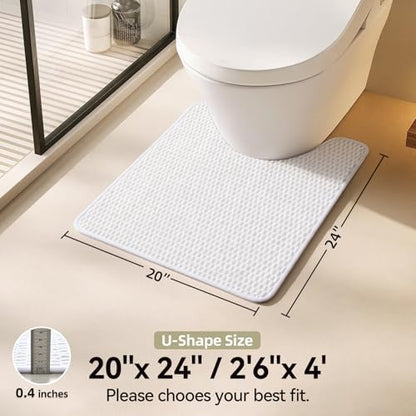 Triohero Toilet Rug, Thin Toilet Rugs U Shaped Washable Non Slip Absorbent Quick Dry Low Pile Toilet Mat, White 20"x24" U Shape