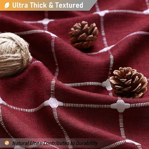 BTTN Long Boho Farmhouse Linen Heavy Duty Shower Curtain, 72x84, Burgundy
