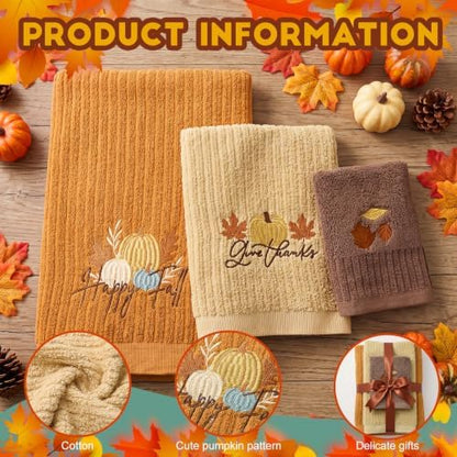 Peryiter 3 Pack Fall Pumpkin Decorative Bath Towel Set